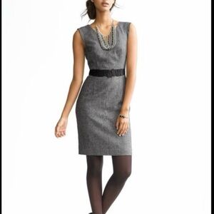 Banana Republic Tweed Dress Black Gray Ruffled Belt Sleeveless Stretch M 10